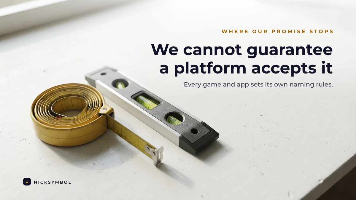 NickSymbol cannot guarantee a platform will accept a generated name