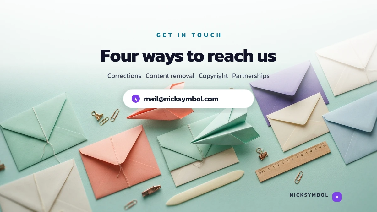Four ways to contact NickSymbol: corrections, content removal, copyright and partnerships