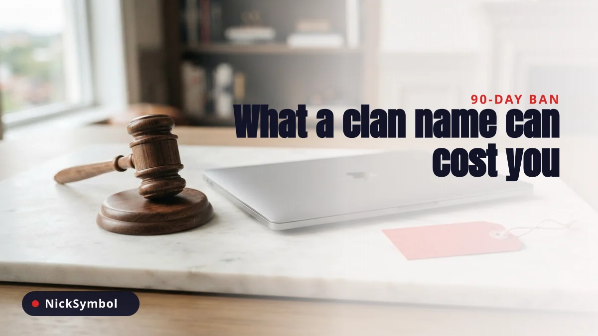Gavel and laptop illustrating the 90 day ban risk for a BGMI clan name