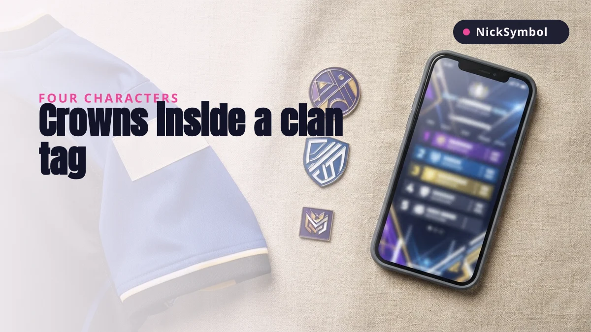 Esports badges and jersey patch illustrating a crown symbol in a clan tag