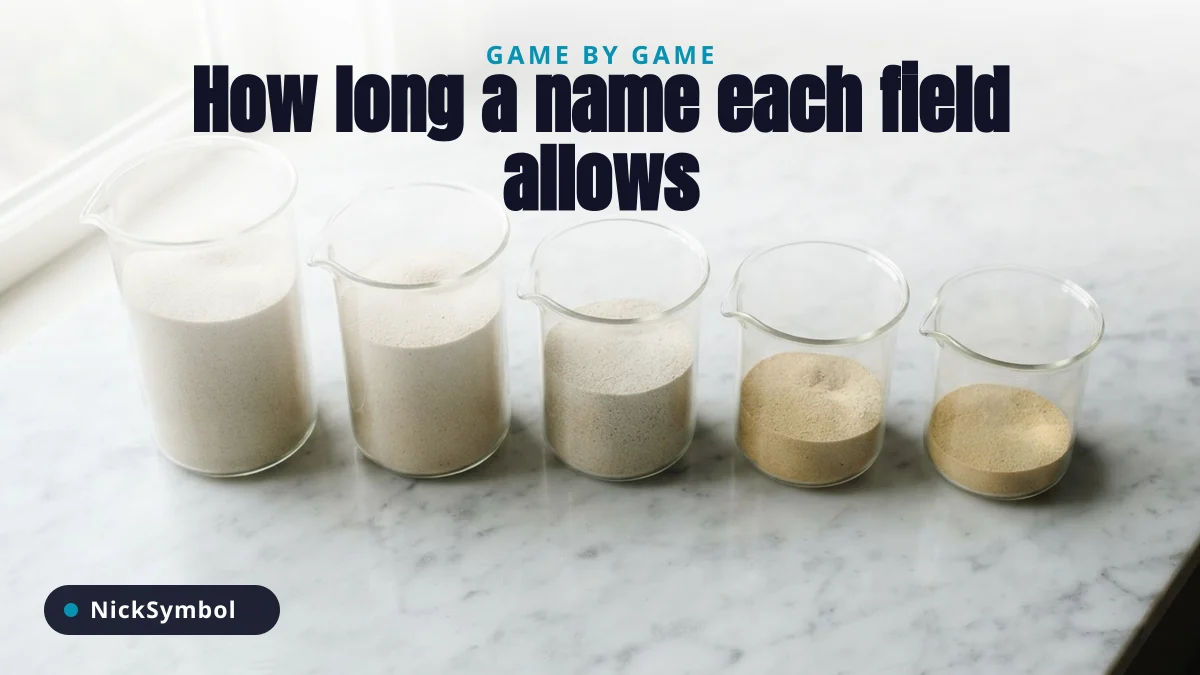 Glass beakers of different heights illustrating game name character limits