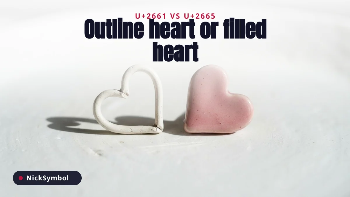 A wire outline heart beside a solid pink heart showing the outline versus filled heart symbol