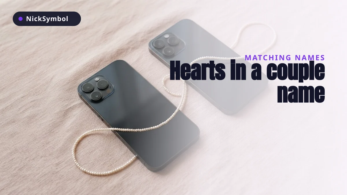 Two phones linked by a strand of pearls illustrating heart symbols in couple names
