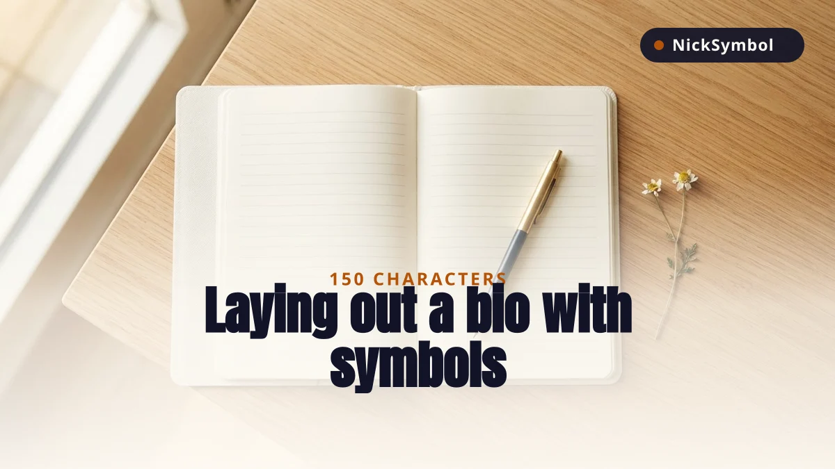Open notebook with blank pages illustrating how to lay out an Instagram bio with symbols
