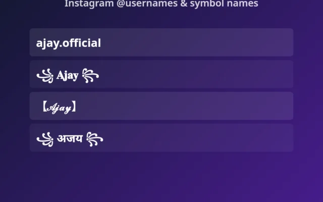 Ajay Username Ideas — Instagram Usernames and Symbol Display Names