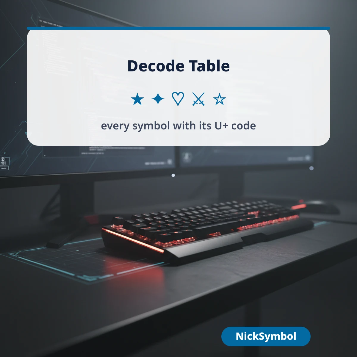 Decode table of the symbols used in Abhi names with Unicode code points