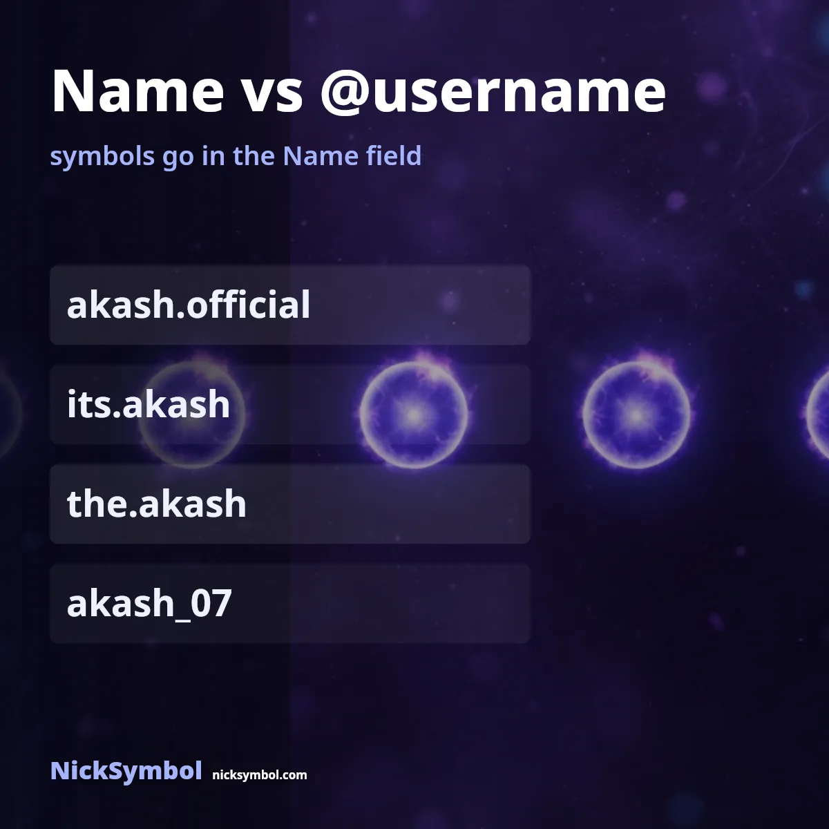 Akash Instagram @username ideas versus symbol display names