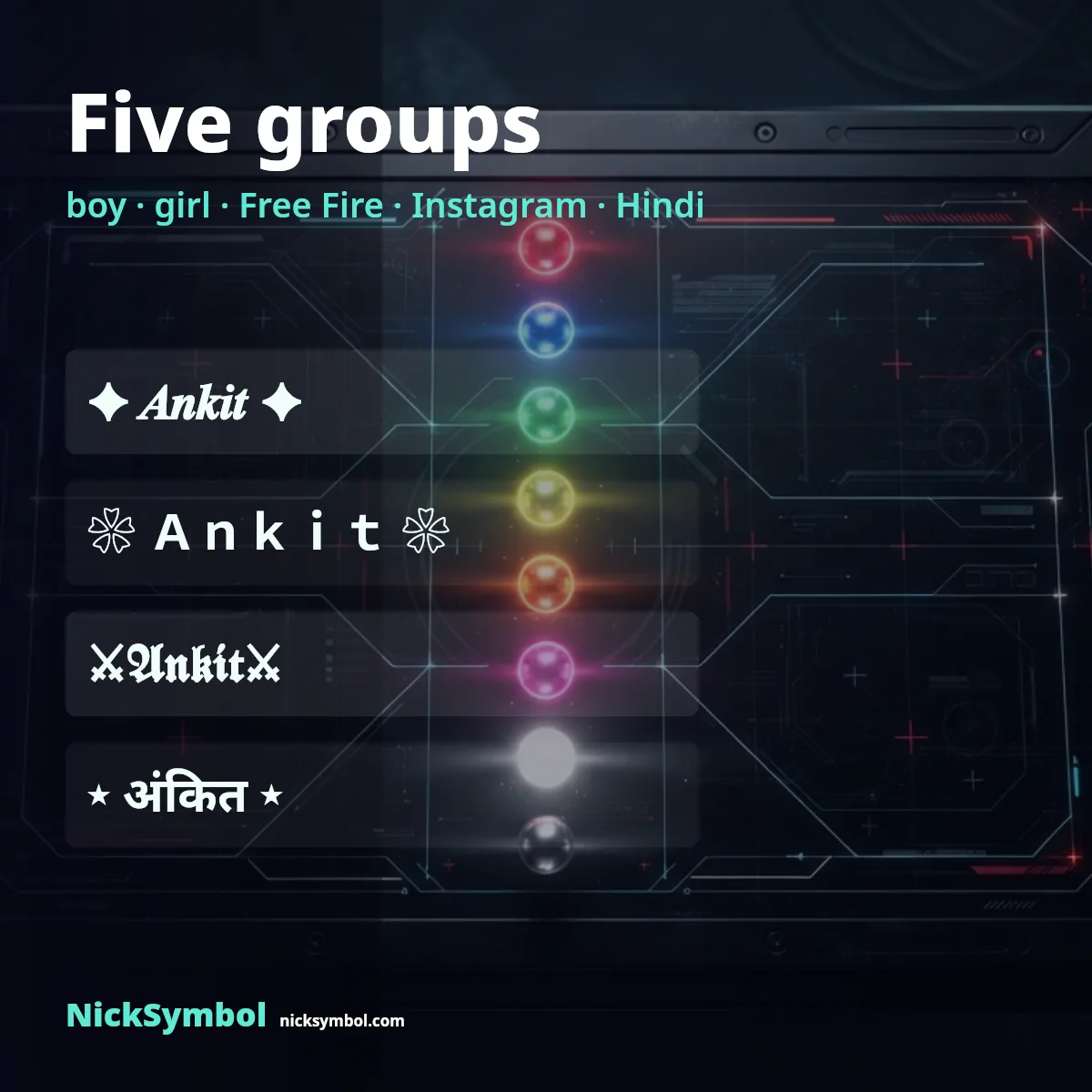 Ankit name in five groups: boy, girl, Free Fire, Instagram and Hindi script