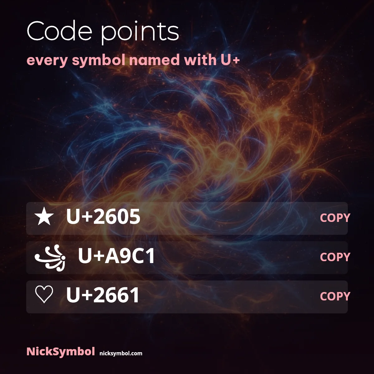 Code points of the symbols used in Snapchat names