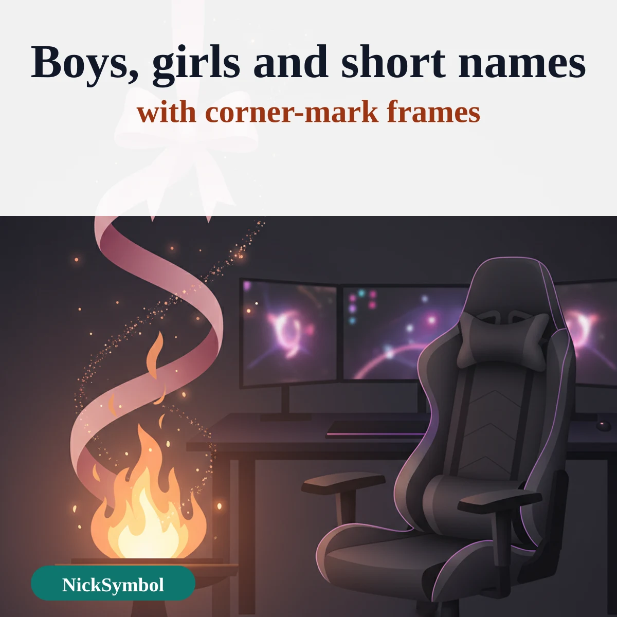 TikTok names with corner-mark frames for boys, girls and short names